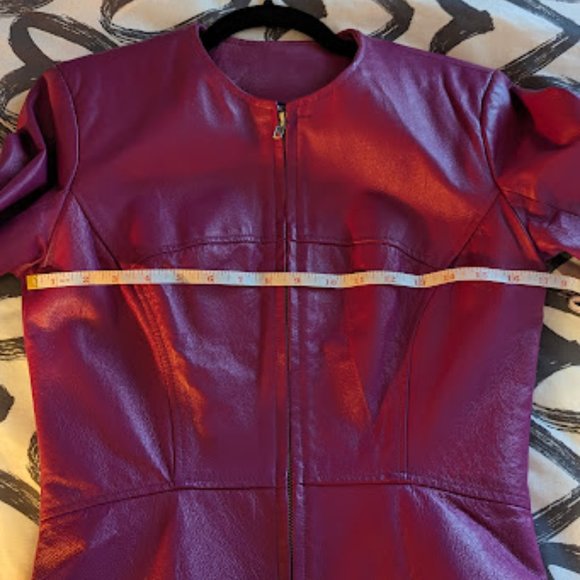 Fuchsia leather jacket - size 6 - Picture 5 of 7